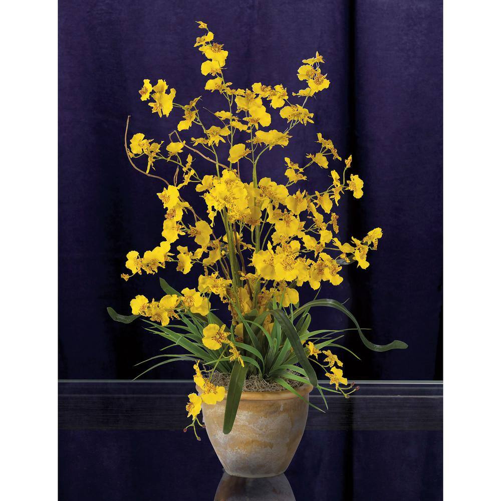 26" Yellow Silk Dancing Lady Orchid Arrangement in Ceramic Pot