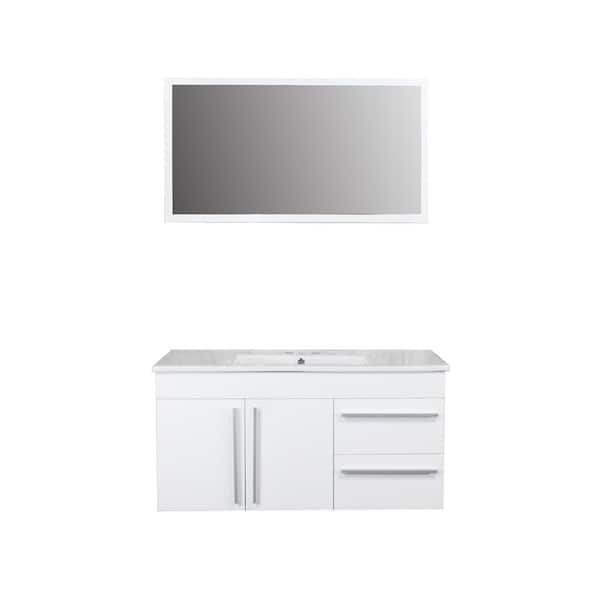 Mediterraneo Budapest 40 in. W x 18.1 in. D x 19.7 in. H Single Sink Bath Vanity in White with White PVC Vanity and Mirror