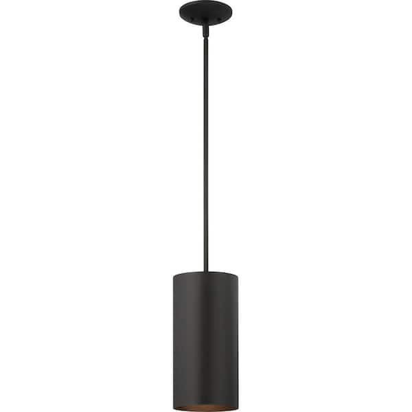 1-Light Black Integrated LED Indoor/Outdoor Mini Cylindrical Pendant Light