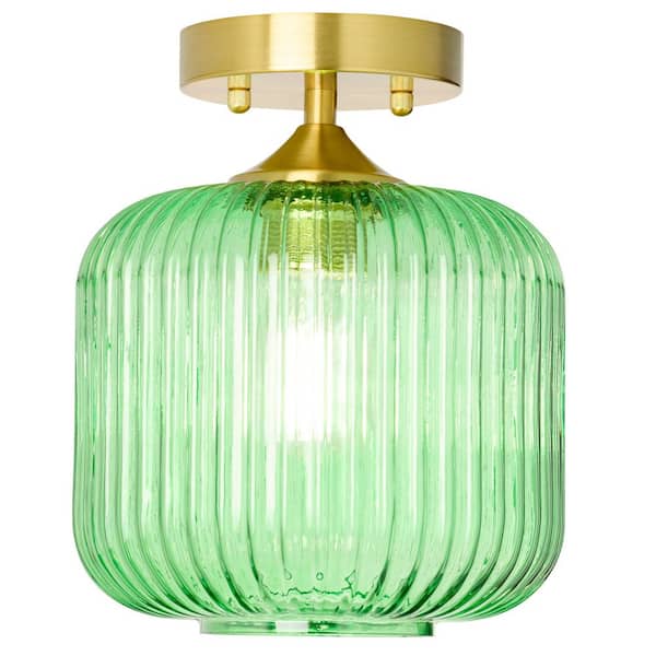 Vanna 8 in. Gold-Tone Metal Semi Flush Mount with Green Globe Shade