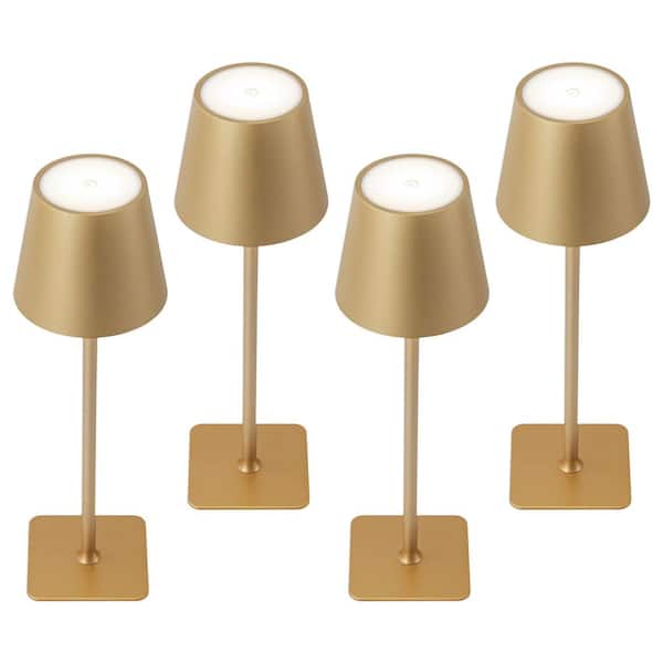 4-Pack 14 in. Gold LED Cordless Table Lamp, 3CCT Dimmable Portable Desk Lamps