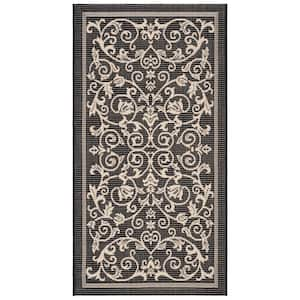 Courtyard Black/Sand Doormat 3 ft. x 5 ft. Border Indoor/Outdoor Patio Area Rug