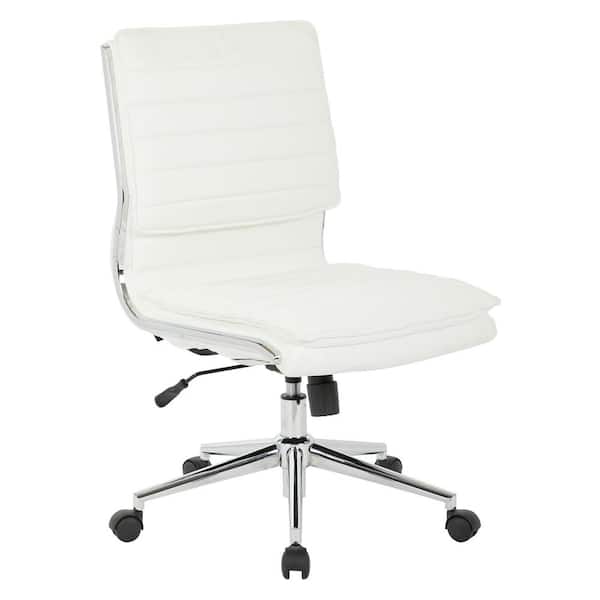 Office Star Products White Armless Mid Back Manager's Faux Leather Chair with Chrome Base