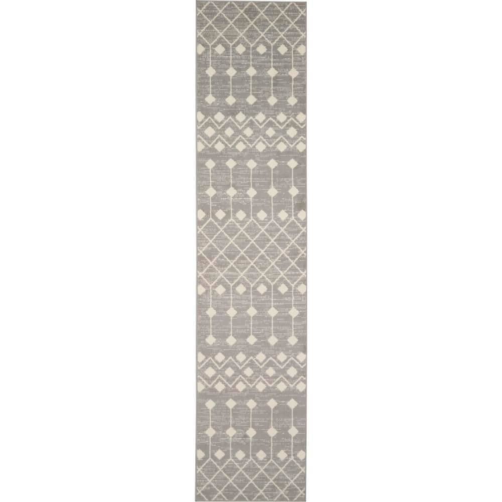 Elysian Geometric Gray Hand-Knotted 2'3" x 7'6" Synthetic Area Rug