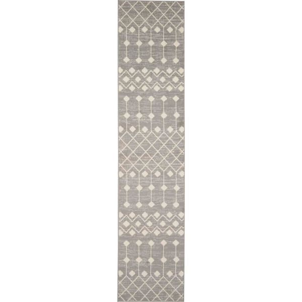 Nourison Grafix Grey 2 ft. x 8 ft. Moroccan Boho Kitchen Runner Area Rug