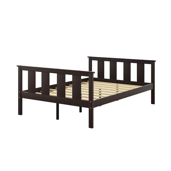 URTR Espresso Brown Wood Frame Full Size Platform Bed Wooden Bed Frame with Headboard and Footboard No Box Spring Needed