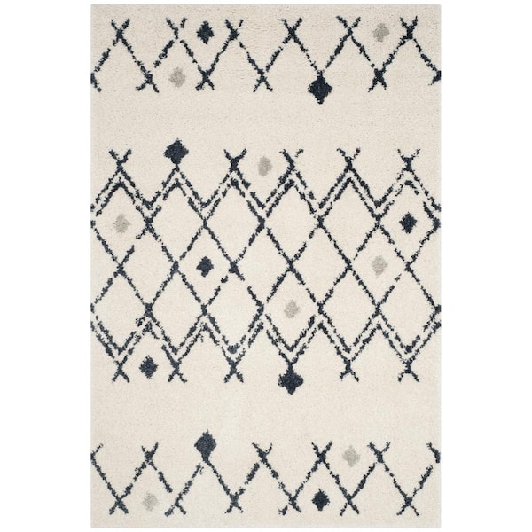 Berber Shag 5 x 7 Ivory/Dark Gray Tribal Area Rug