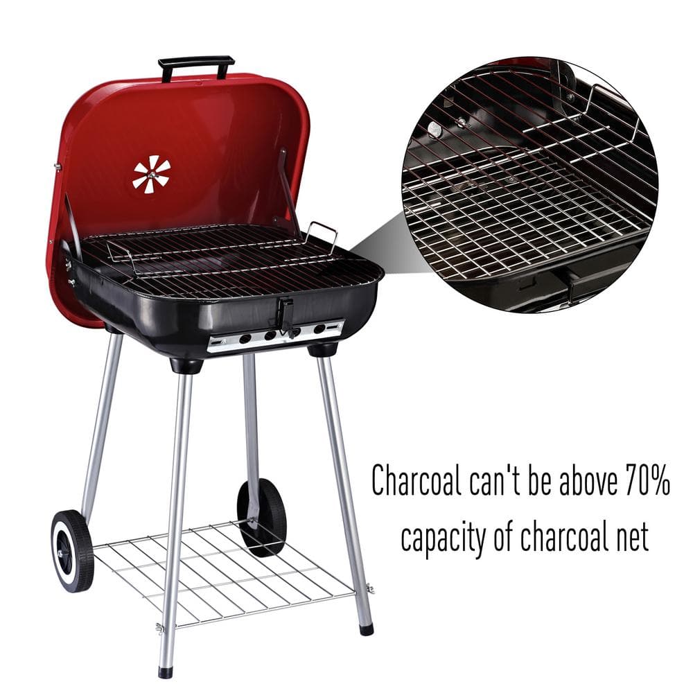 Outsunny Red and Black Portable Charcoal Grill with Shelf