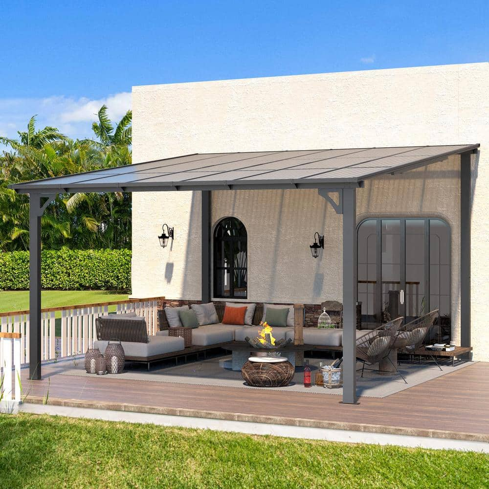 AECOJOY 12 Ft. X 12 Ft. Dark Gray Aluminum Patio Cover 16402BK-HD01 ...