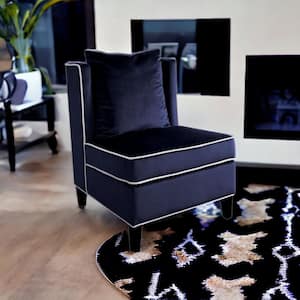 Amelia 39 in. Dark Blue Velvet Occasional Chair with Removable Cushions