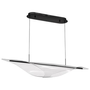 Geneva 47-Watt 1-Light Matte Black Integrated LED Pendant Light with Silk Screened Acrylic Shade