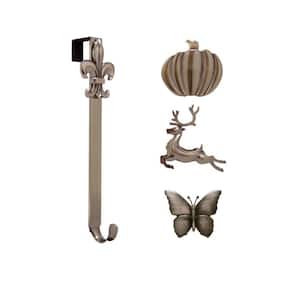 15.75 in. Oil-Rubbed Bronze Adjustable Wreath Hanger with Butterfly, Reindeer, Pumpkin, and Fleur De Lis Icons