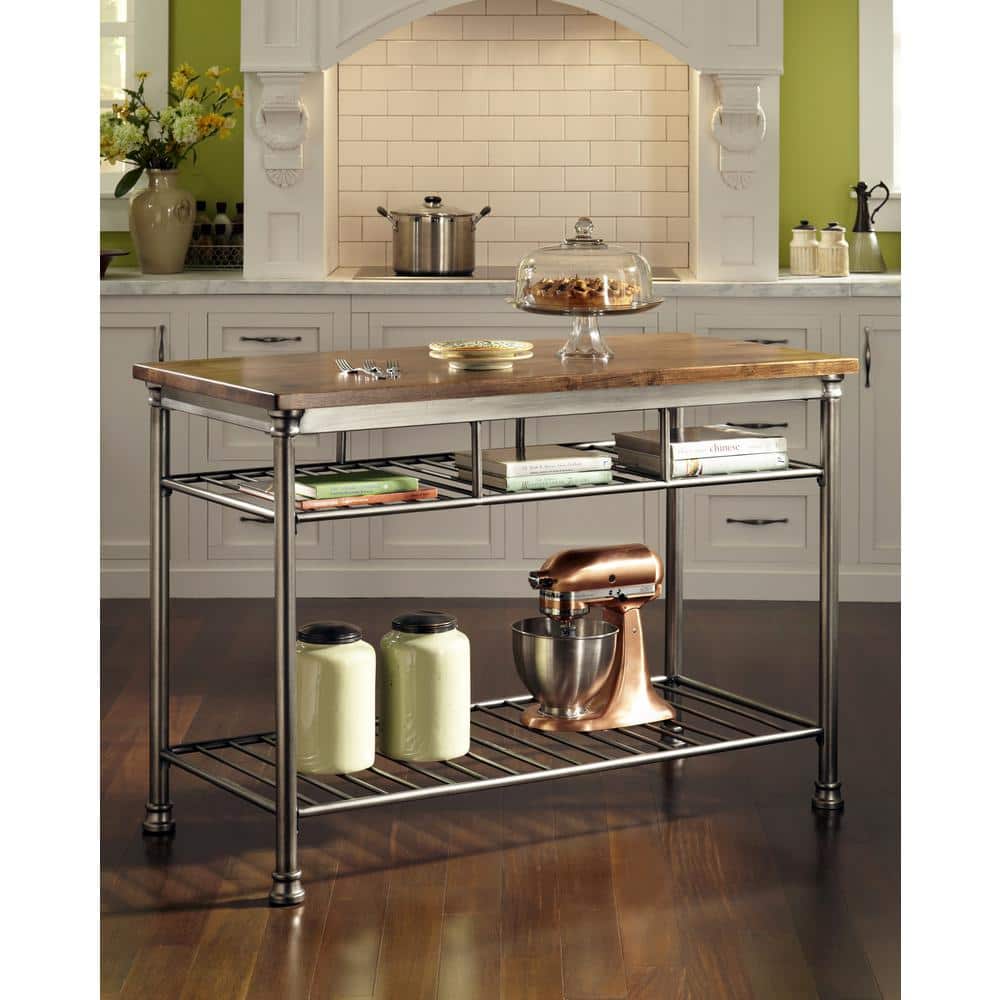 Orleans Brown Metal Frame Kitchen Island with Wood Surface