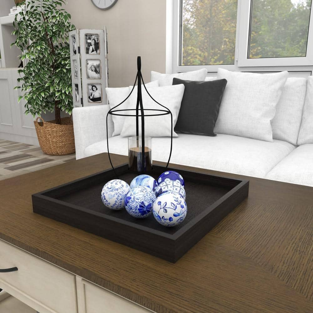 Blue and White Ceramic Floral Pattern Vase Filler Orbs, Set of 6