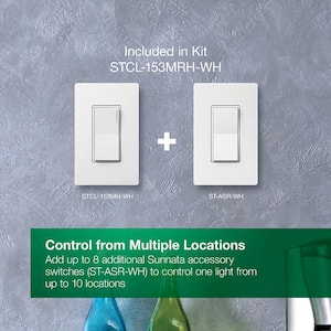 Sunnata LED+ Dimmer Switch and Accessory Switch 3 Way Kit, for Dimmable LED Bulbs, 150-Watt, White (STCL-153MRH-WH)