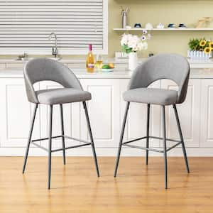 Dark Grey Mixing Fabic/Leatherette Bar Stool with Tapered Metal Legs (Set of 2)