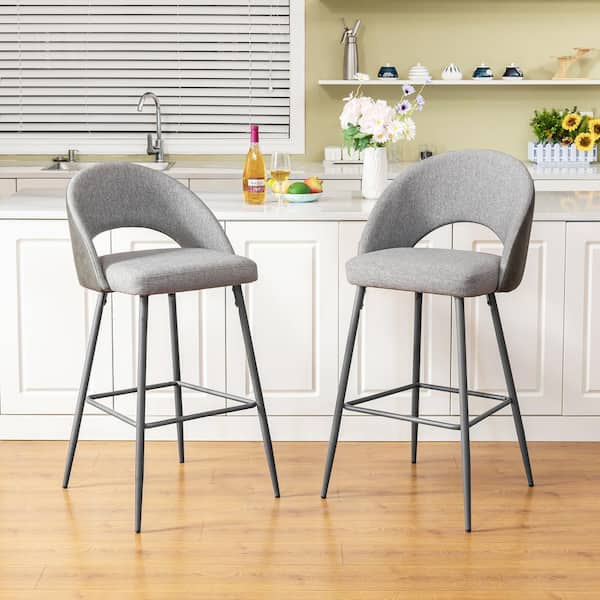 Glitzhome Dark Grey Mixing Fabic/Leatherette Bar Stool with Tapered Metal Legs (Set of 2)