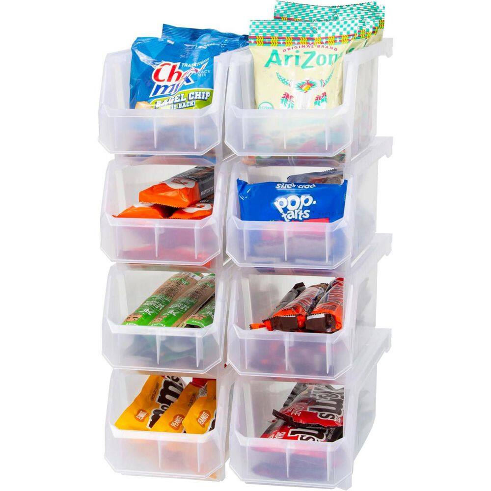 Plastic Stackable Storage Bin Containers for Organizing, Medium (11" x 5" x 5.5"), 8-Pack, Clear