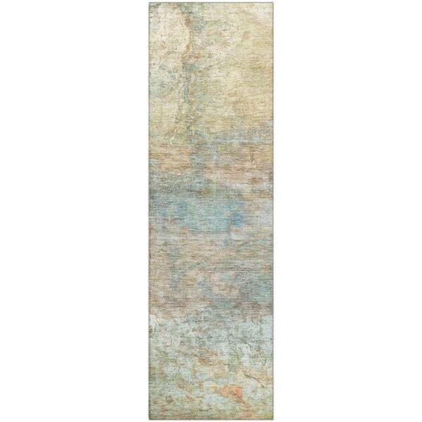 Mayfield Premium Machine Washable Abstract AMF2100 Wheat 2 ft. x 7 ft. Runner Rug