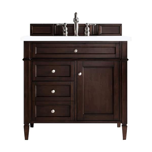 James Martin Vanities Brittany 36 in. W x 23.5 in. D x 34 in. H Single Bath Vanity in Burnished Mahogany with Marble Top in Classic White