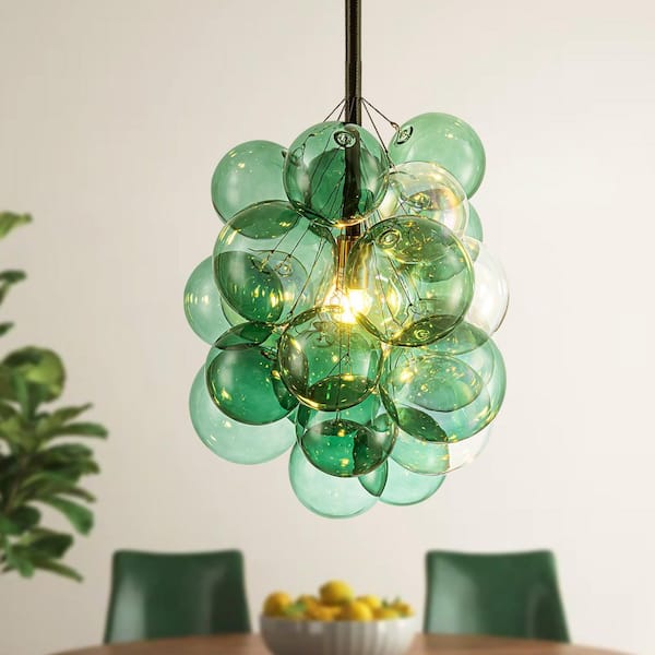 Agosto 1-Light Modern Glam Black and Gold Cluster Colored Glass Globe Bubble Chandelier with 1 bulb included