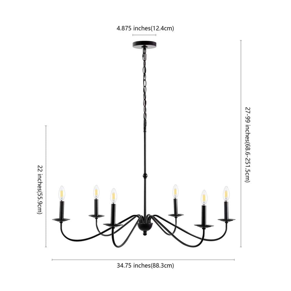 Wicklow 34.75" Oil Rubbed Bronze Iron 6-Light Candle Chandelier