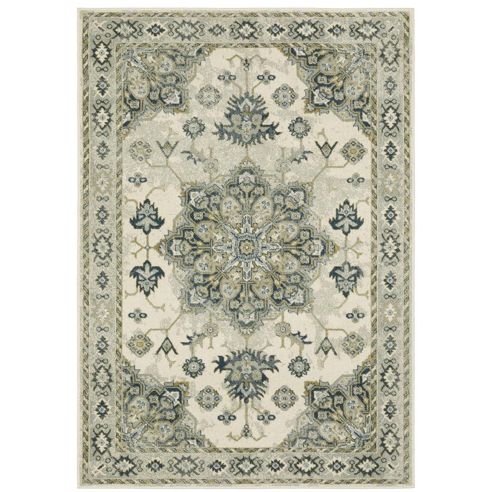 Brixworth Ivory/Blue 5 ft. x 7 ft. Oriental Medallion Polypropylene Indoor Area Rug price history on PriceWatchPro