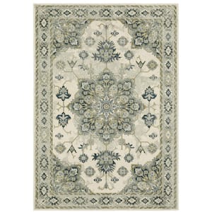 Brixworth Ivory/Blue 7 ft. x 9 ft. Oriental Medallion Polypropylene Indoor Area Rug