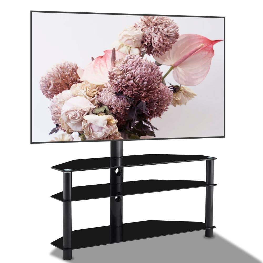 Multi-Function TV Stand 35.43 in. Black Tempered Glass with Height Adjustable Bracket Swivel 3-Tier Unassembled price history on PriceWatchPro