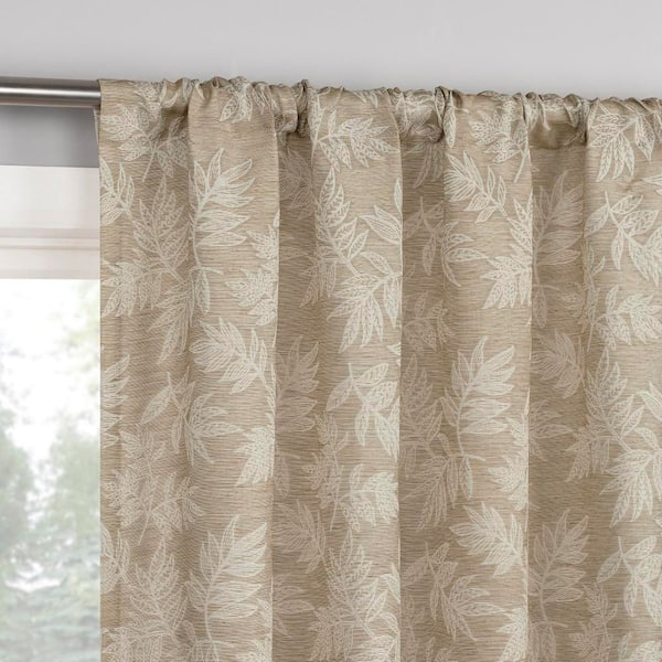 Koda Woven Jacquard Leaf Warm Taupe Semi-Sheer 50 in. W x 84 in. L Rod Pocket Light Filtering Curtain (Single Panel)