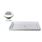 72 in. x 36 in. Single Threshold Alcove Shower Pan Base with Center Brass Drain in White