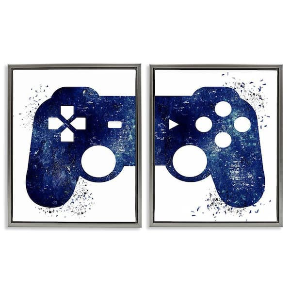 Blue Controller Modern Speckles by Kim Allen 2-Pieces Gray Floater Frame Abstract Graphic Art Print 31 in. x 25 in.
