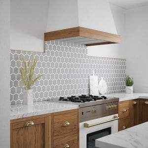 Turbine White/Grey 11.875 in. x 11.75 in. Hexagon Honed Thassos/Grey Marble Mosaic Wall/Floor Tile (9.69 sq. ft./Case)
