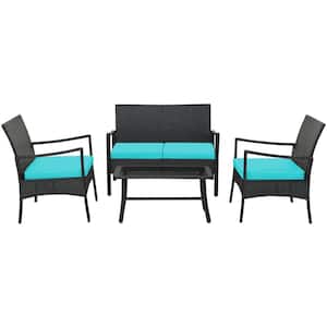 4-Piece Patio Rattan PE Wicker Furniture Conversation Set with Sofa Chair and Table