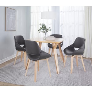 Fabrico Grey Faux Leather and Natural Wood Side Chair (Set of 2)