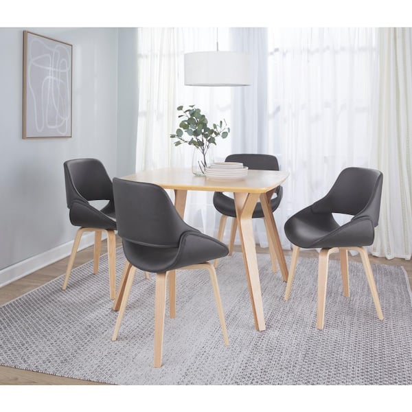 Lumisource Fabrico Grey Faux Leather and Natural Wood Side Chair (Set of 2)