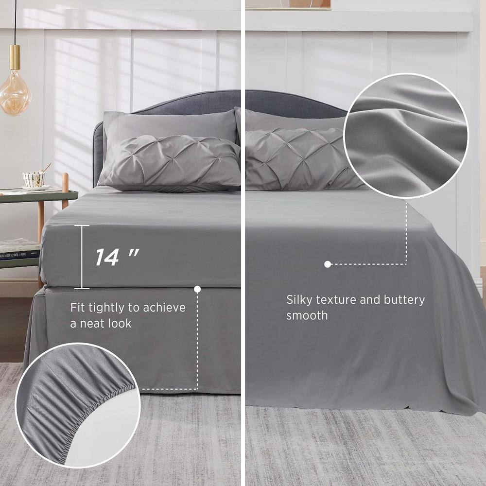 King Gray Microfiber Pintuck Bed in a Bag Set