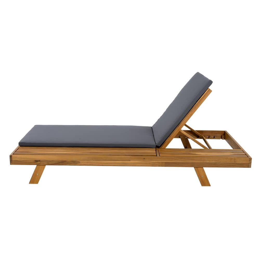 Allen Teak Finish Patio 2/3 Foldable Solid Wood Outdoor Chaise Lounge with Dark Gray Cushion, Adjustable Backrest price history on PriceWatchPro