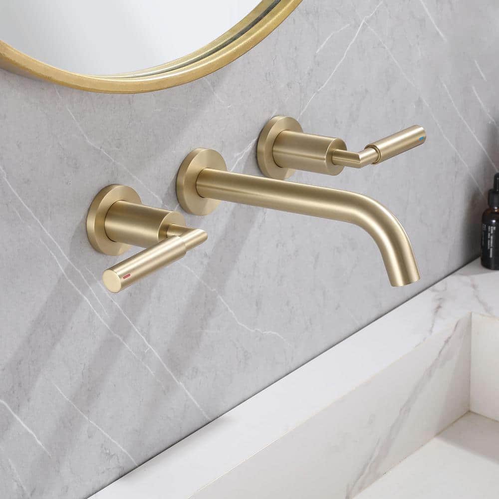 Brushed Gold Wall-Mounted Dual Handle Bathroom Faucet
