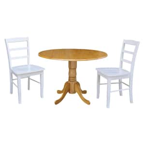 3-Piece 42 in. Oak/Black Dual Drop Leaf Table Set with 2-Side Chairs
