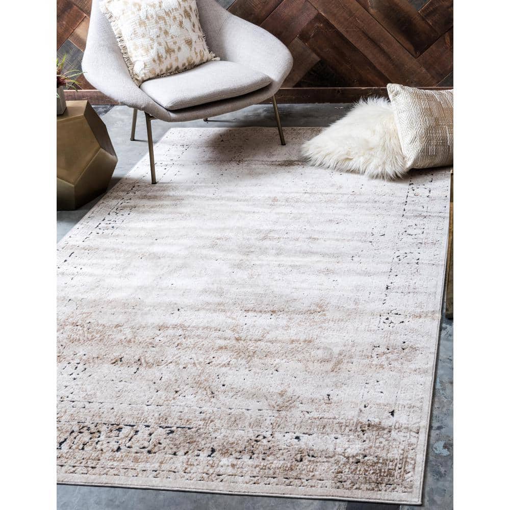 Beige and Light Brown Rectangular Stain-Resistant Area Rug