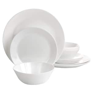Ultra Courtyard 12-Piece Tempered Opal Glass Dinnerware Set in White