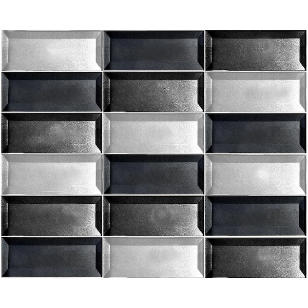 ABOLOS Transitional Design Silver Beveled Rectangle Mosaic 2 in. x 4 in. Glossy Glass Decorative Tile Sample