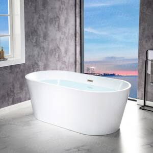Loft 67 in. Acrylic FlatBottom Double Ended Bathtub with Brushed Nickel Overflow and Drain Included in White