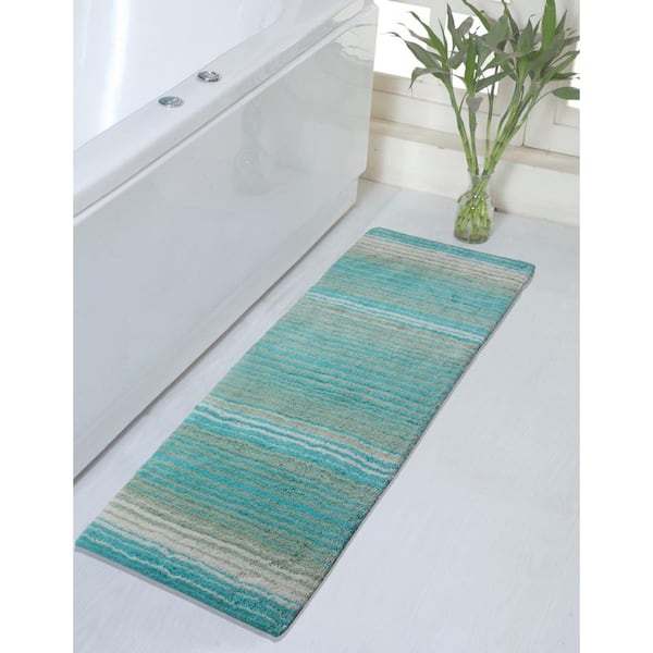 SKL Home Water Stripe Bath Rug, Teal, 20 x 30, 100% Cotton 