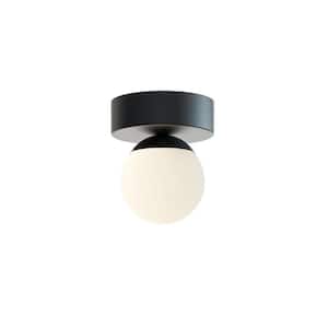 Pearl 4.33 in. 10-Watt Black Integrated LED Flush Mount with White Glass Shade