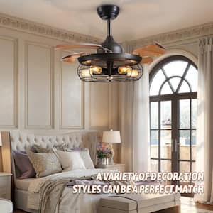 36 in. Black Ceiling Fan Indoor with Lights and Remote Retractable Blades Fandelier