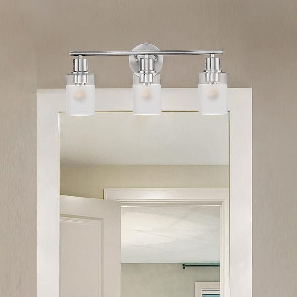 Cedar Lane 22 in. 3-Light Brushed Nickel Modern Vanity Light with Clear and Etched Glass Shades