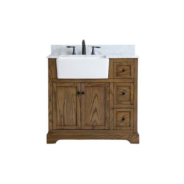 Unbranded Timeless Home 36 in. W x 22 in. D x 34.75 in. H Bath Vanity in Driftwood with Carrara Marble Top with White Basin