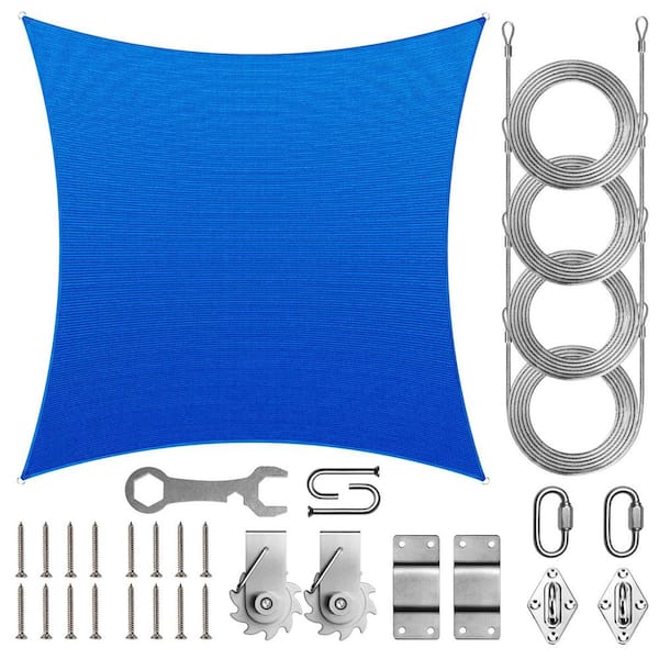 ROYAL SHADE 16 ft. x 16 ft. Blue Square Sun Shade Sail Screen Canopy with Hardware TAWAL